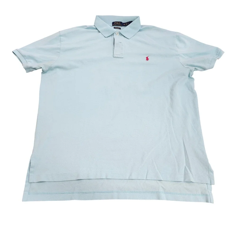Polo Ralph Lauren Mens XL Light Blue Stretch Mesh Short Sleeve Polo Shirt Logo